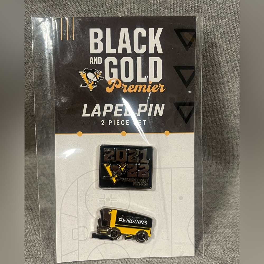 Pittsburgh Penguins Black And Gold Premiere Lapel Pin 2 Piece Set 2021-22 Season